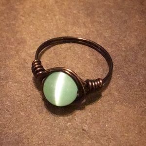 Handmade Mint Green Cats Eye Wire Wrapped Ring
